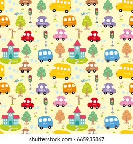 Vector illustration seamless pattern with City.Transport pattern.