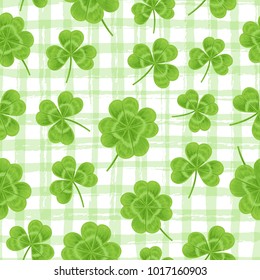 Vector illustration, seamless pattern with clover leaves. Saint Patrick's day design element.