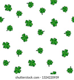 Vector illustration. Seamless pattern from  clover leaves on white background. Good for card, poster, banner, invitation, postcard, icon. EPS 10