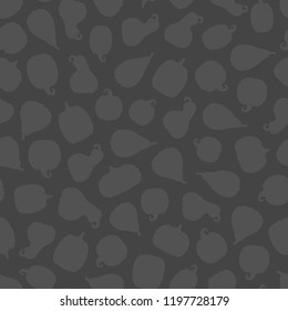 Vector illustration: seamless pattern: collection different shape grey pumpkin icons on black background. Decorative element for Halloween party greeting cards, wallpapers, fabrics, wrapping paper