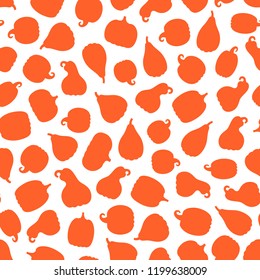 Vector illustration: seamless pattern: collection of different shape orange pumpking icons on white background. Decorative element for Halloween party scrapbooking, wallpapers, fabrics, wrapping paper