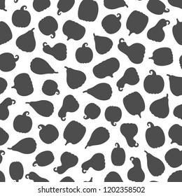 Vector illustration: seamless pattern: collection of different shape black pumpkin icons on white background. Decorative element for Halloween party greeting cards, wallpaper, fabrics, wrapping paper