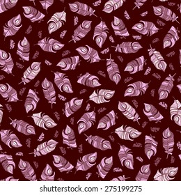 Vector illustration. Seamless pattern of color feathers. 