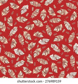 Vector illustration. Seamless pattern of color feathers. 