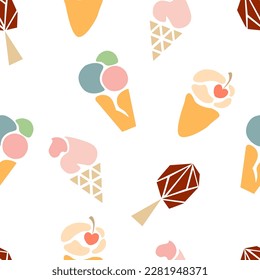 vector illustration seamless pattern of colored stylized ice cream on white background