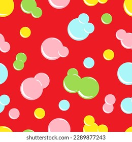 vector illustration seamless pattern colored figured soap bubbles on red background