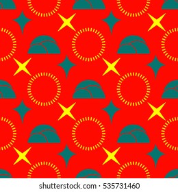 Vector illustration seamless pattern of colored circles and stars.