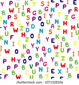 Vector illustration. Seamless pattern of colorful English letters