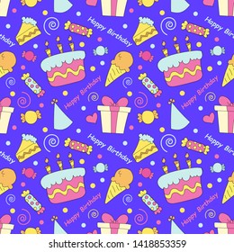 vector illustration seamless pattern of a colorful cartoon birthday surprise theme.