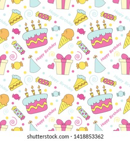 vector illustration seamless pattern of a colorful cartoon birthday surprise theme.