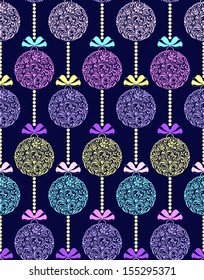 Vector illustration of seamless pattern with colorful christmas balls