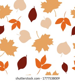 Vector illustration seamless pattern with colorful autumn leaves abstract nature orange natural graphic design red fall texture element decoration