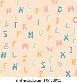 Ilustración vectorial. Patrón inmaculado de letras en inglés coloridas