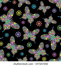 Vector illustration of seamless pattern with colorful abstract butterflies
