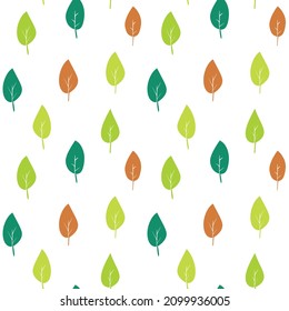 Vector illustration, seamless pattern with colorful leaves and dots. Simple design for packaging, fabrics, backgrounds. Enveronmental and organic concept