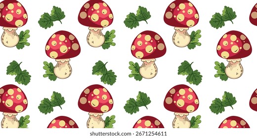 vector illustration seamless pattern colorful forest mushrooms