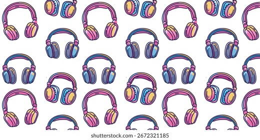 Ilustración vectorial sin patrón de auriculares inalámbricos de colores
