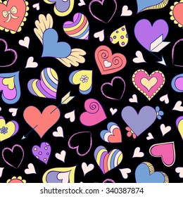 Vector illustration of seamless pattern with colorful hearts 