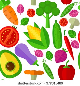 Vector Illustration Seamless Pattern Of Colorful Vegetables. Perfect For Kitchen Wallpapers, Wrapping Paper, Book Covers Etc.