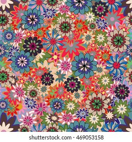 Vector Illustration of seamless pattern with colorful flowers.
