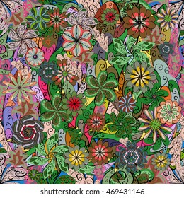 Vector Illustration of seamless pattern with colorful flowers.