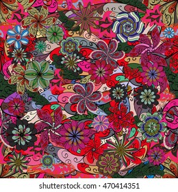 Vector Illustration of seamless pattern with colorful flowers.