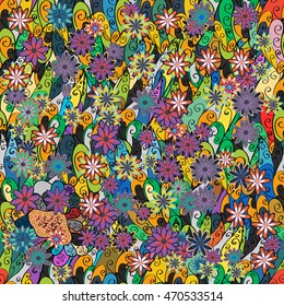 Vector Illustration of seamless pattern with colorful flowers.