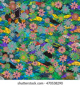 Vector Illustration of seamless pattern with colorful flowers.