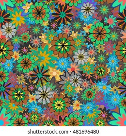 Vector Illustration of seamless pattern with colorful flowers.