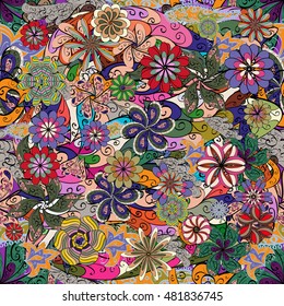 Vector Illustration of seamless pattern with colorful flowers.