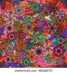 Vector Illustration of seamless pattern with colorful flowers.