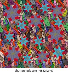 Vector Illustration of seamless pattern with colorful flowers.