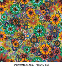 Vector Illustration of seamless pattern with colorful flowers.