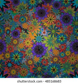 Vector Illustration of seamless pattern with colorful flowers.
