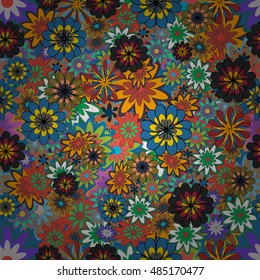 Vector Illustration of seamless pattern with colorful flowers.