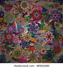 Vector Illustration of seamless pattern with colorful flowers.