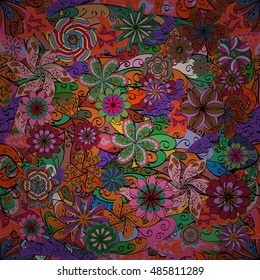 Vector Illustration of seamless pattern with colorful flowers.