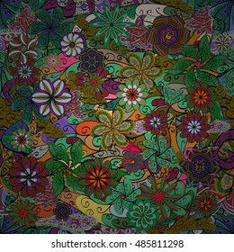 Vector Illustration of seamless pattern with colorful flowers.