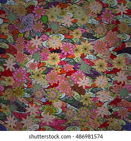 Vector Illustration of seamless pattern with colorful flowers.
