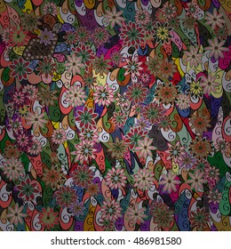 Vector Illustration of seamless pattern with colorful flowers.