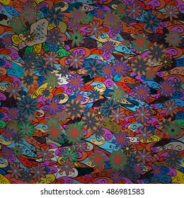 Vector Illustration of seamless pattern with colorful flowers.