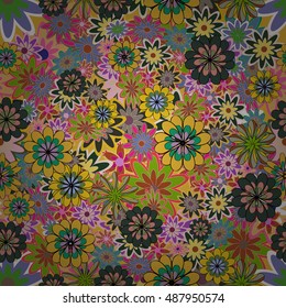 Vector Illustration of seamless pattern with colorful flowers.