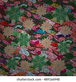 Vector Illustration of seamless pattern with colorful flowers.