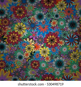 Vector Illustration of seamless pattern with colorful flowers.
