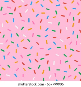 Vector illustration. Seamless pattern, colorful confectionery powder on a pink background. Design for banners, posters