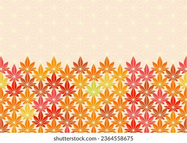 Vector illustration seamless pattern combining autumn leaves and traditional Japanese patterns