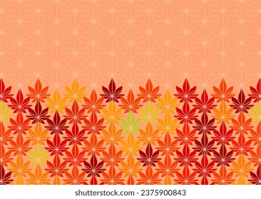 Vector illustration seamless pattern combining autumn leaves and traditional Japanese patterns