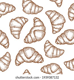 Vector illustration of a seamless pattern consisting of croissant cakes.