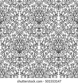 vector, illustration, seamless pattern, contour, oriental style, flower, leaves, abstract, hand drawing, adult coloring book, doodle style