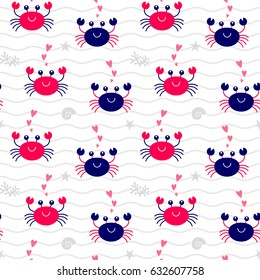 Vector illustration seamless pattern with Crab cartoon